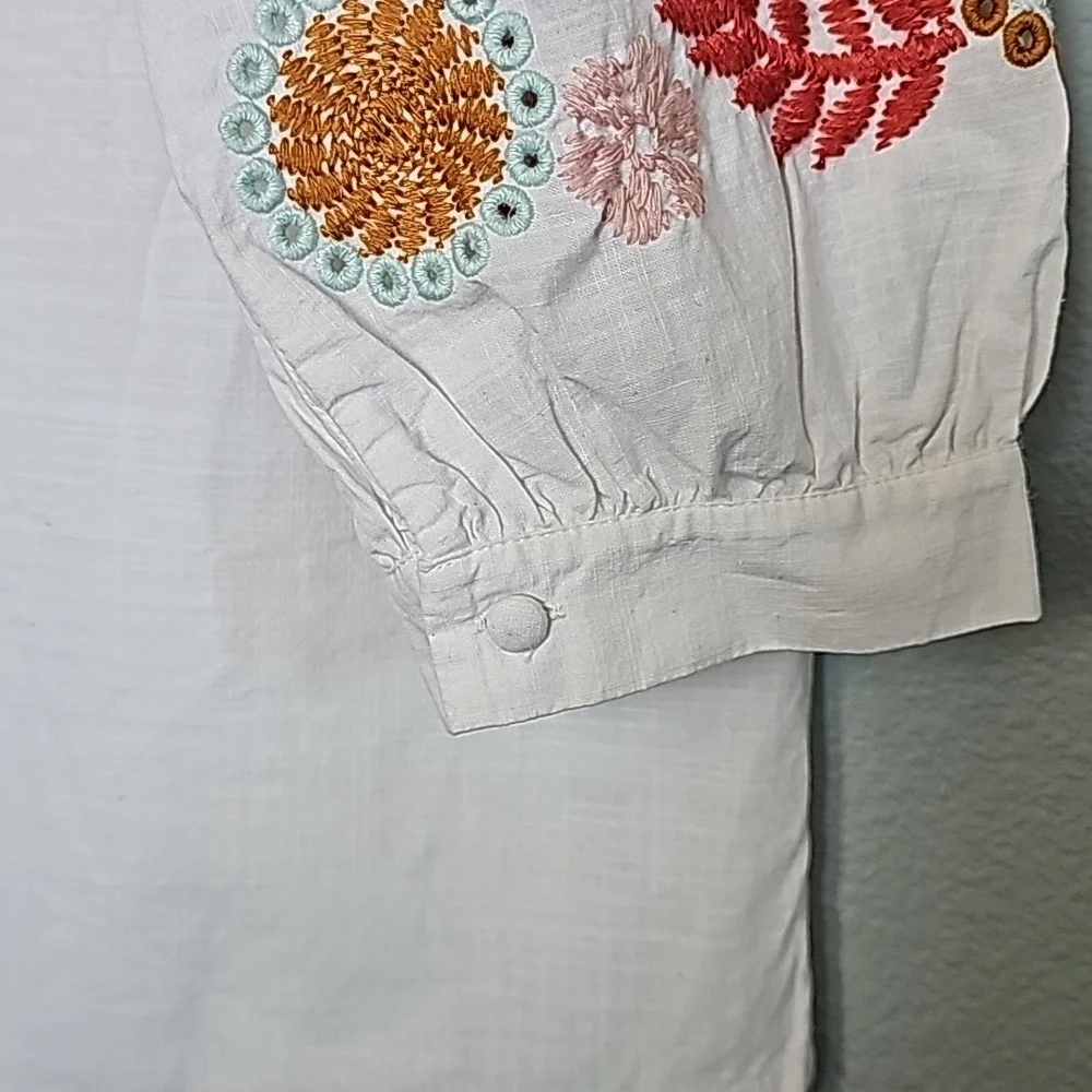Madewell XS Boho Hippie Beachy Sweet White Popover Embroidered Floral Top
